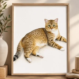 Custom hand painted pet portraits tabby cat watercolor pet portrait in wooden frame