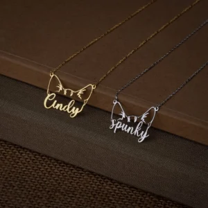 Gold and silver personalized cat name necklaces