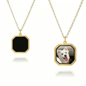 Gold heat activated photo necklace with custom pet picture