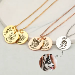 Multi pet custom photo necklace with engraved name discs