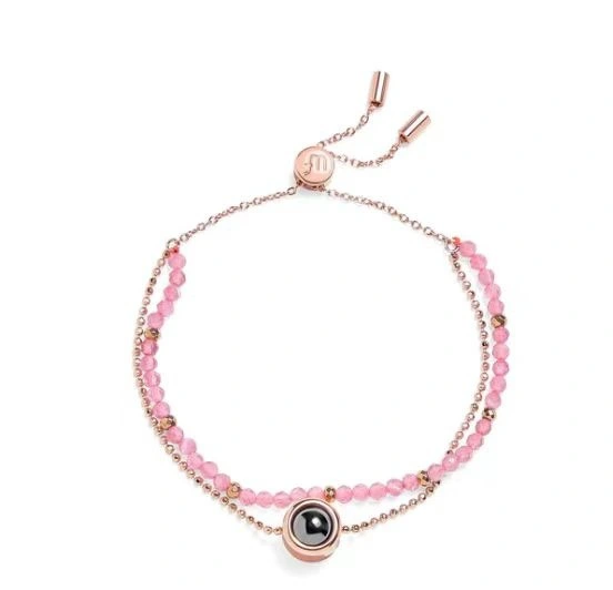 Pink photo projection bracelet with custom pet picture