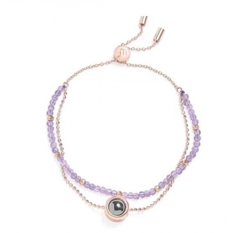 Purple photo projection bracelet with custom pet picture