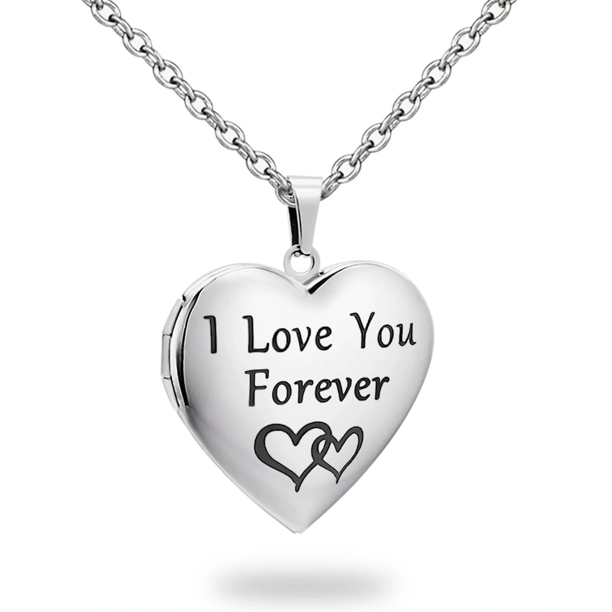Silver heart memorial locket with I love you forever quote TEP-NL-001
