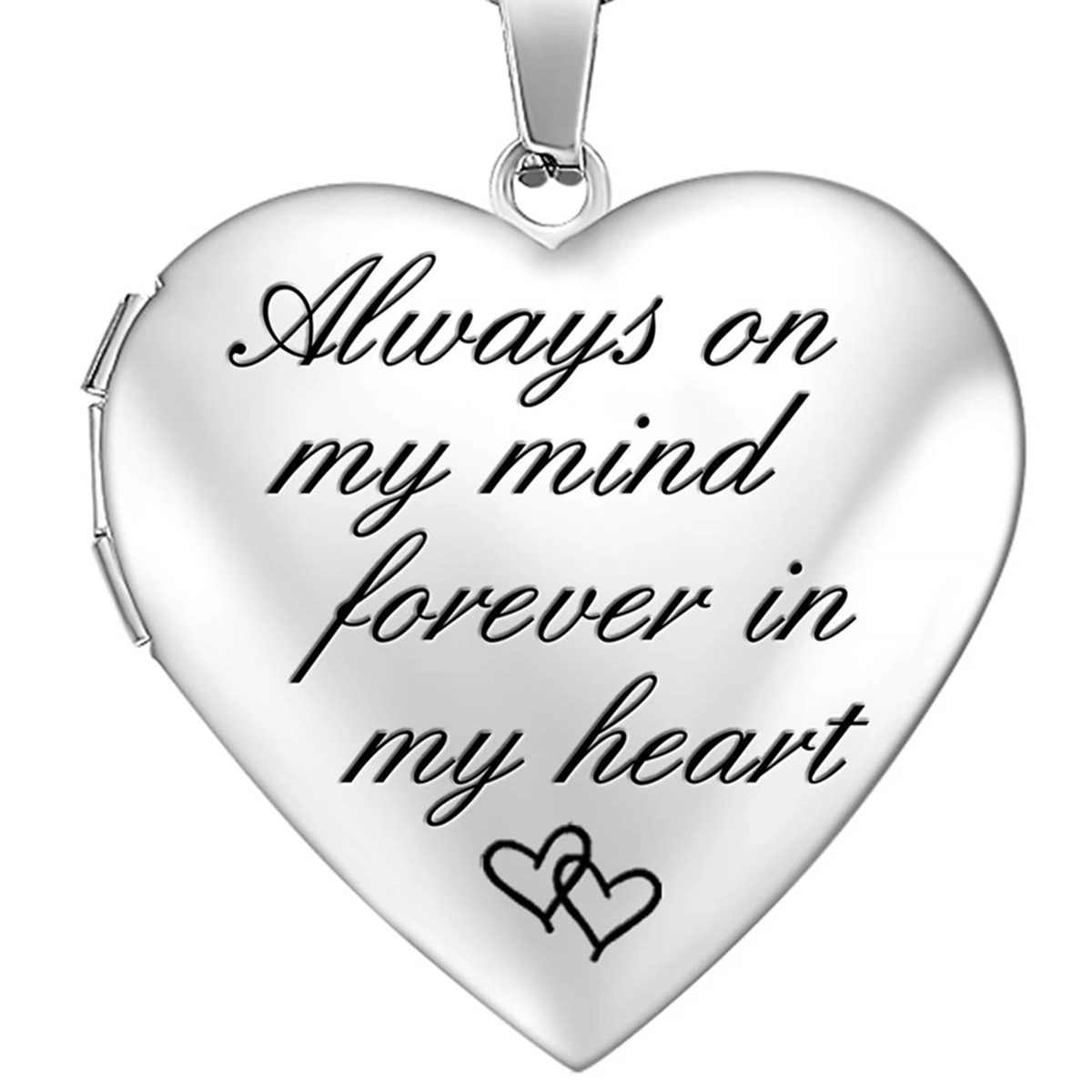 Silver heart memorial locket with forever in my heart quote TEP-NL-001